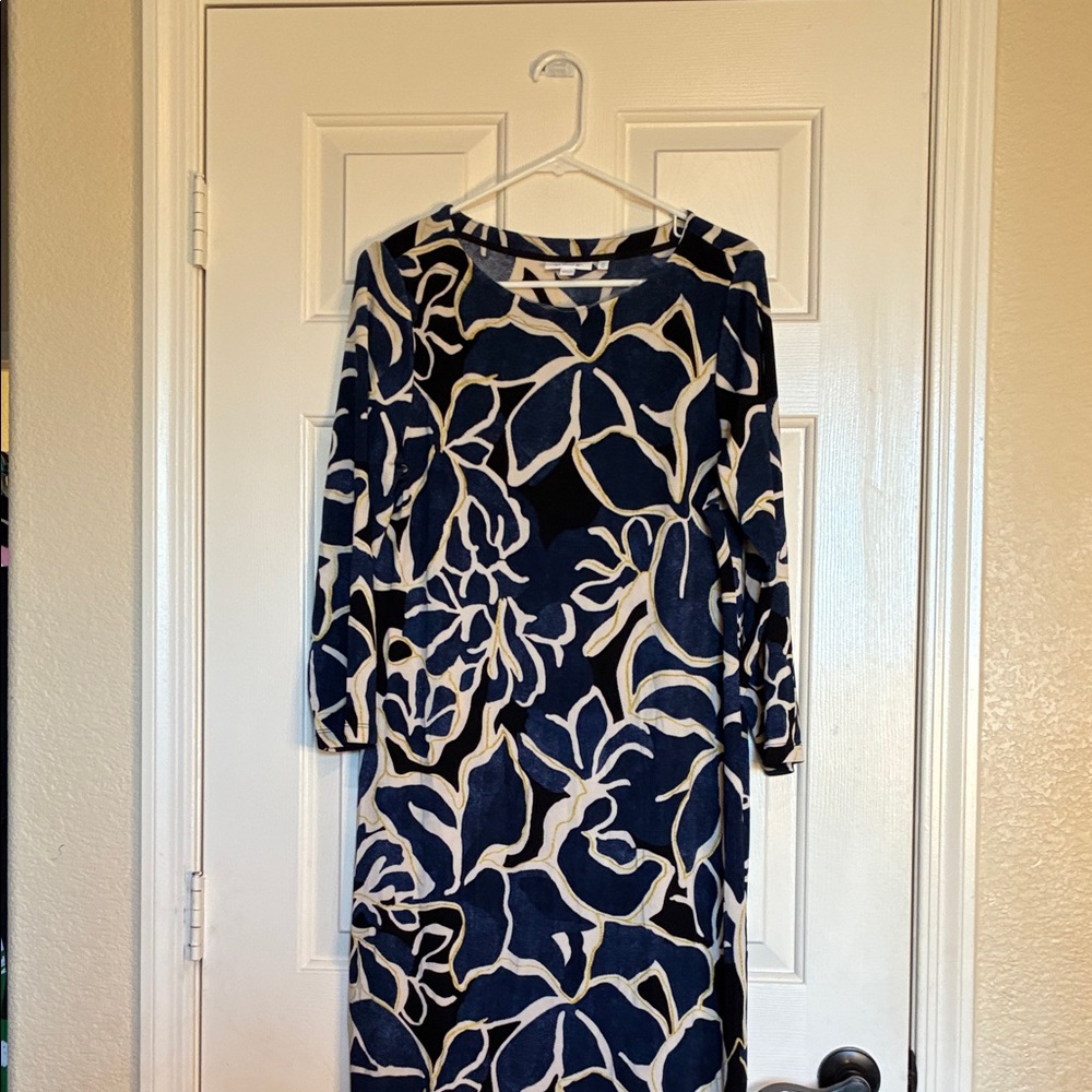 Chico's Navy and Cream Long Sleeve Dress